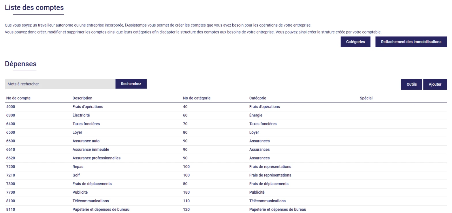 Plan comptable configurable dans L'AssisTemps