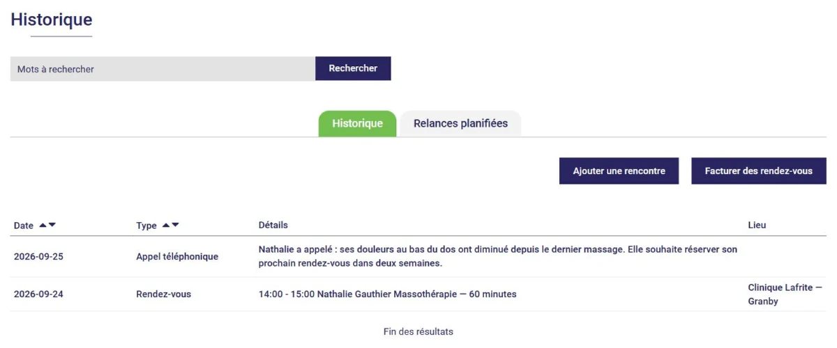 Historique du dossier client dans L'AssisTemps