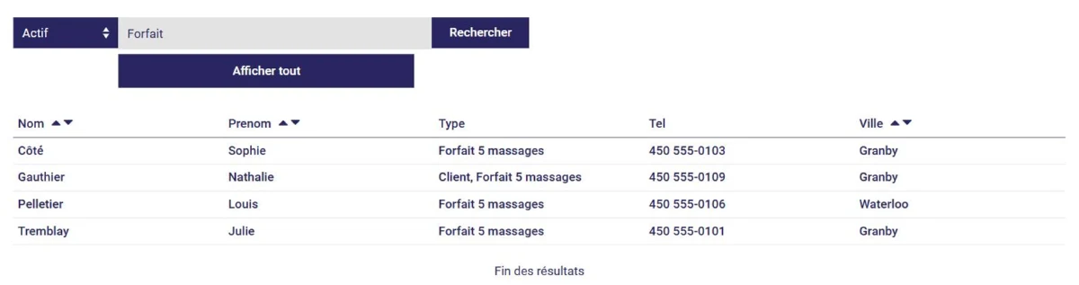 Recherche des contacts par type dans L'AssisTemps