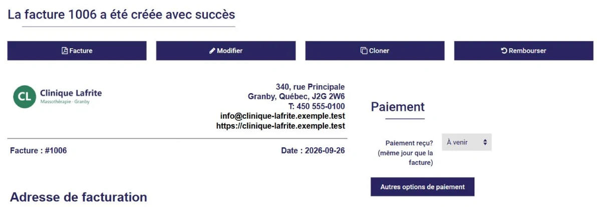 Facture créée dans L'AssisTemps