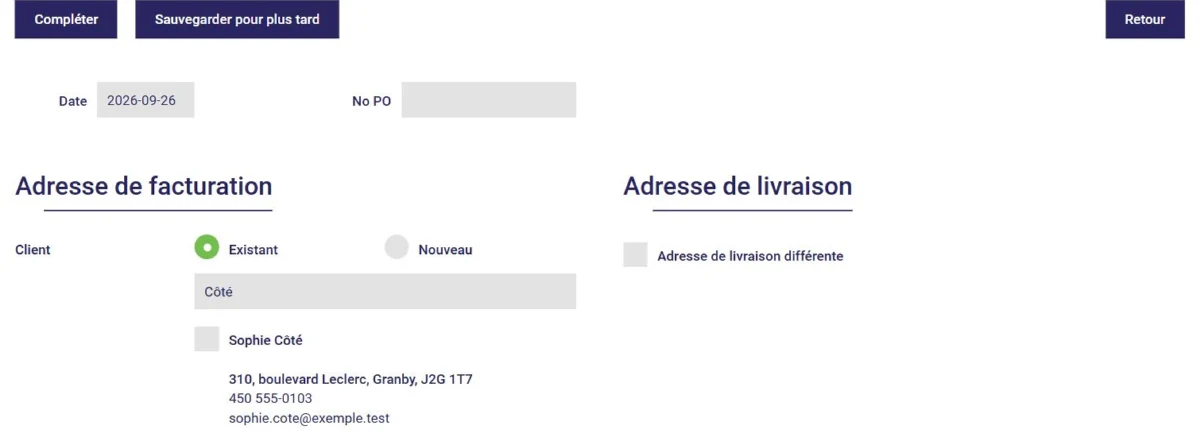 Nouvelle facture dans L'AssisTemps : recherche et choix du client