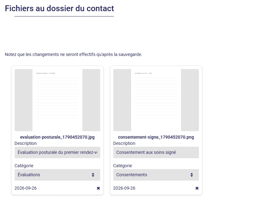 Fichiers joints au dossier d'un client dans L'AssisTemps : aperçu, description et catégorie