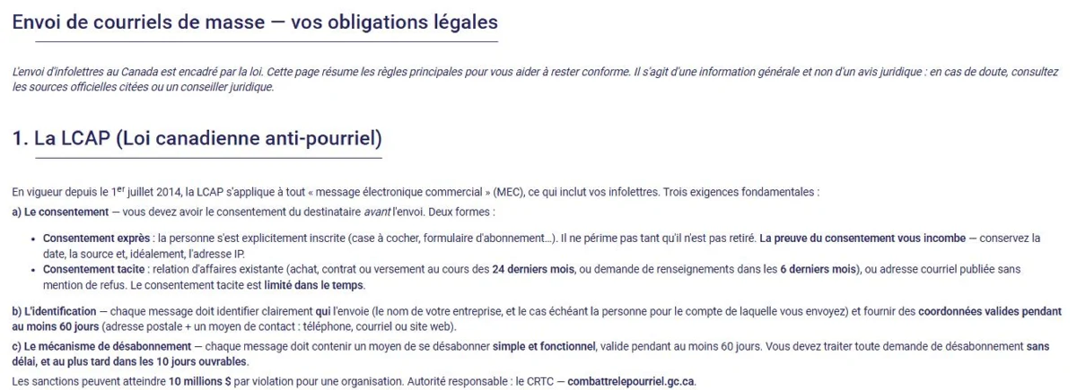 Résumé des obligations de la LCAP intégré au module Infolettres de L'AssisTemps