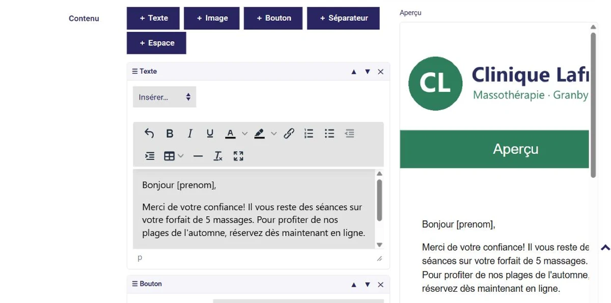 Éditeur d'infolettre par blocs avec aperçu dans L'AssisTemps