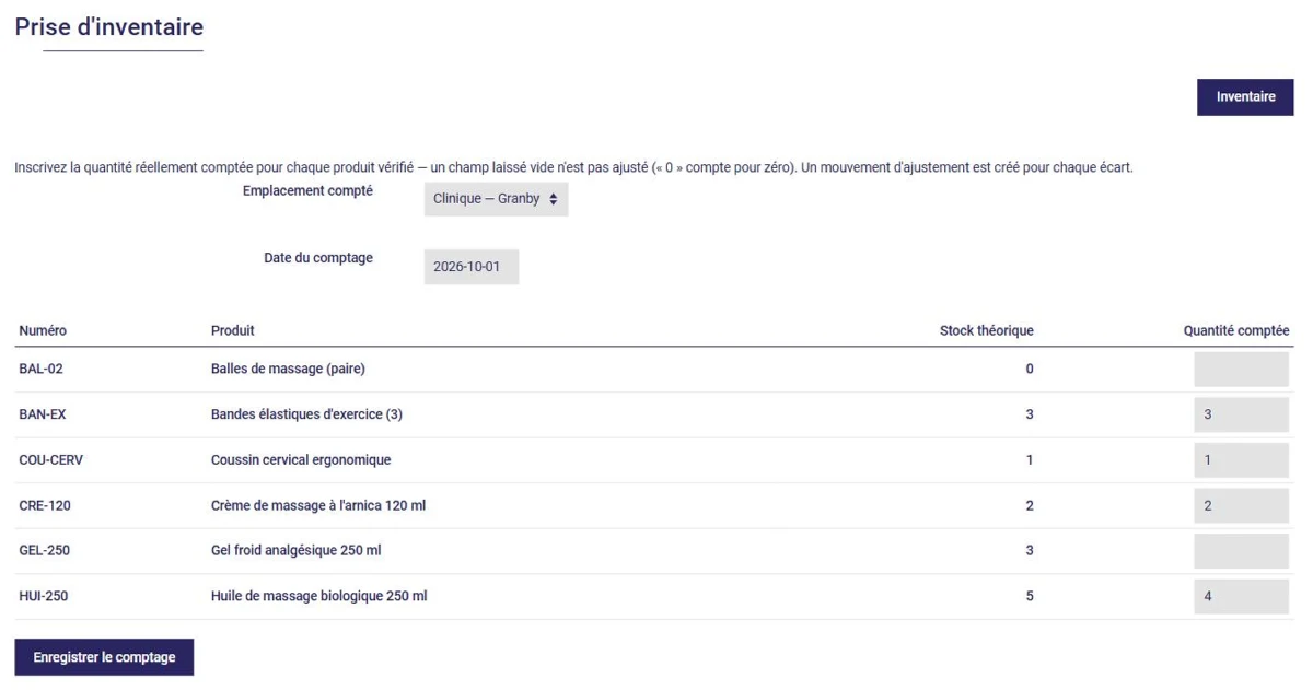 Prise d'inventaire physique par emplacement dans L'AssisTemps