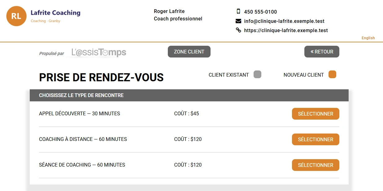 Portail de prise de rendez-vous en ligne de L'AssisTemps