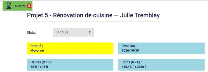 Minuteur en cours sur un chantier de rénovation de cuisine dans L'AssisTemps