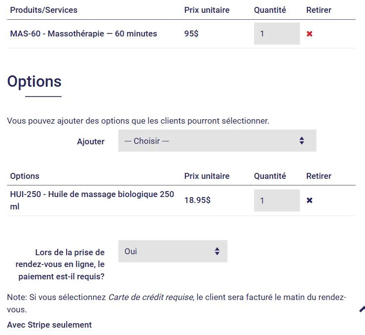 Paiement requis à la réservation pour un type de rendez-vous dans L'AssisTemps