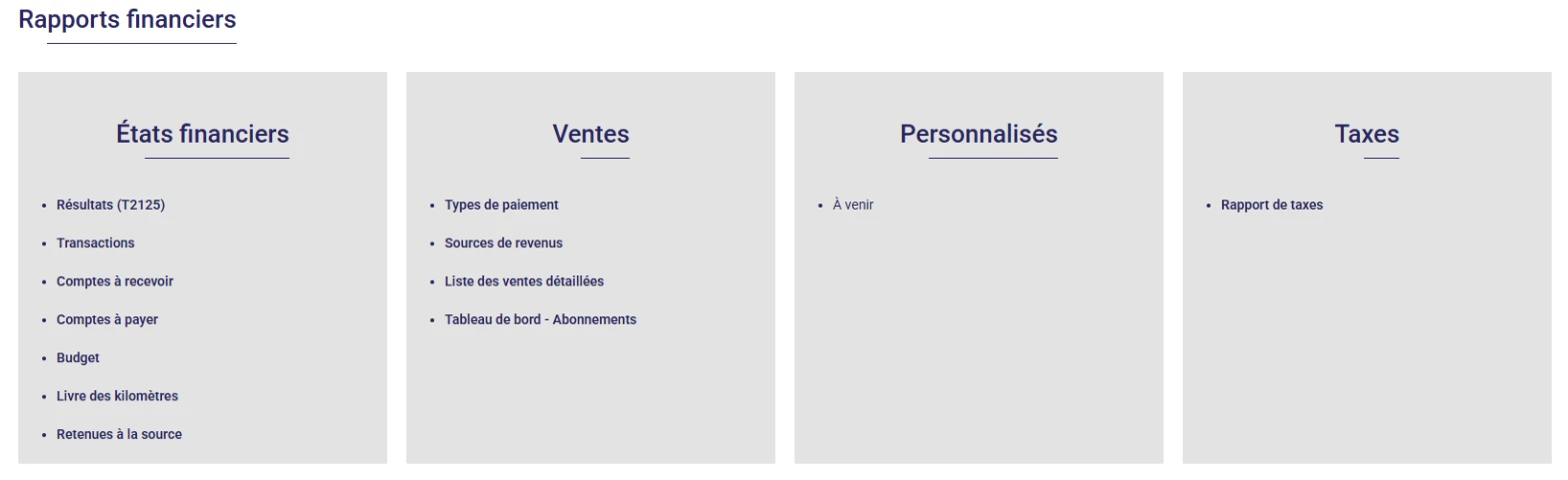 Liste des rapports financiers dans L'AssisTemps