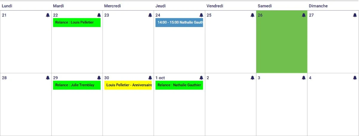 Relances affichées dans l'agenda de L'AssisTemps