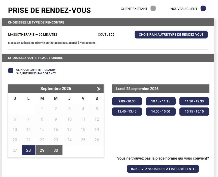 Choix de la plage horaire sur le portail de rendez-vous en ligne L'AssisTemps