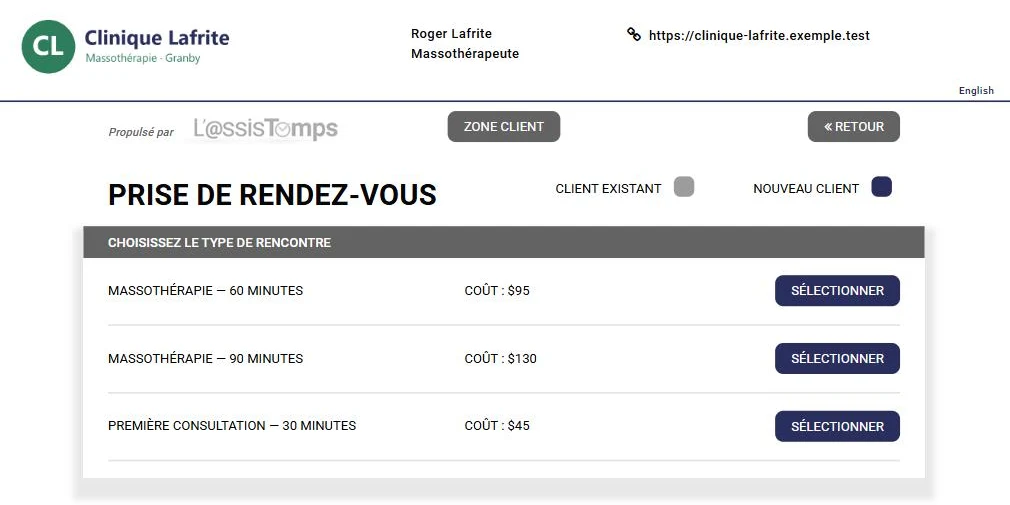 Portail de prise de rendez-vous en ligne de L'AssisTemps