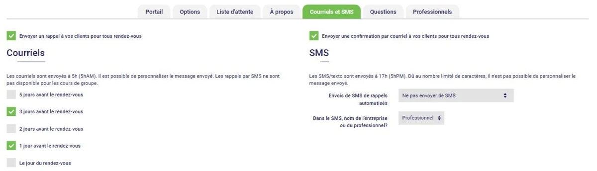 Réglage des rappels par courriel et par texto dans L'AssisTemps